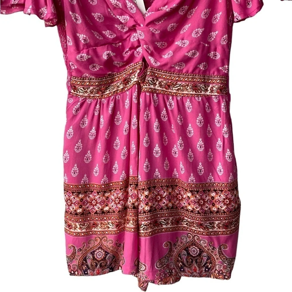 Francesca's Boho Romper Small NEW Cut Out Festival Western Coastal Cowgirl Pink - Picture 7 of 11